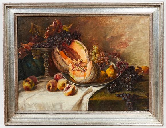 Still Life with Melon & Grapes by LiveArt Curated